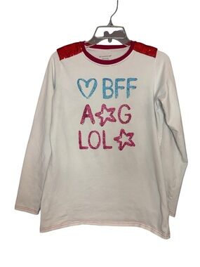 American Girl White Glitter 'BFF' Graphic Long Sleeve Top Pink & Blue  XL